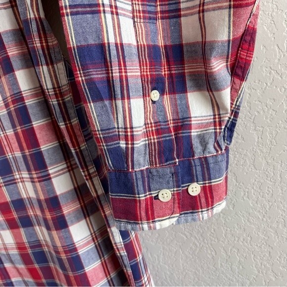 Eddie Bauer Long Sleeve Red Blue White Plaid Large Button Down Shirt - EUC - Picture 7 of 9